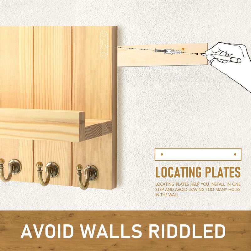 Rebee Vision Pine Wood Key Holder Wall Mount with 5 Hooks and Shelf â€“ Farmhouse Key Holder for Wall for Entryway Organization â€“ Perfect for Mail & Letters (Orginal Wood,3.54" x 10" x 7.28") - Image 5