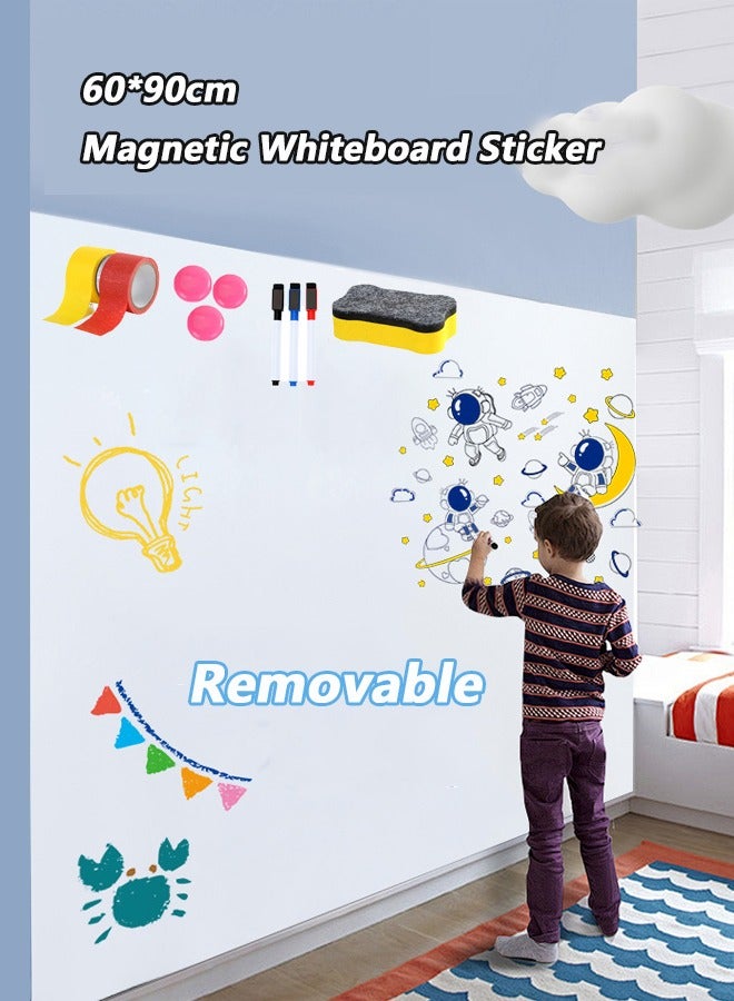 Magnetic Whiteboard Sticker, 60*90cm Self Adhesive Wall Sticker, Reusable Erasable Whiteboard Sticker, Suitable for Kids Toddlers Playroom and Office Presentations - Image 1