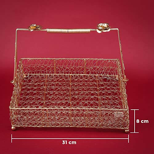 ekysa dekor metal meshwire multipurpose hamper Fancy Basket/Tray/Platter with handles for Packing, Gifting, Decoration - Golden (12 * 3 inch) - Image 5