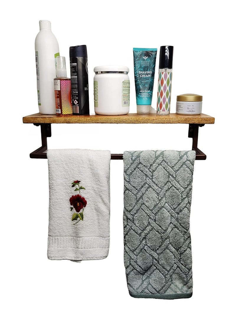 Appeasy appeasy Wooden Floating Shelves Bathroom Shelf with Towel Bar 18 inch Wall Shelves for BathroomLiving RoomKitchenBedroom Black Set of 1  - Image 3