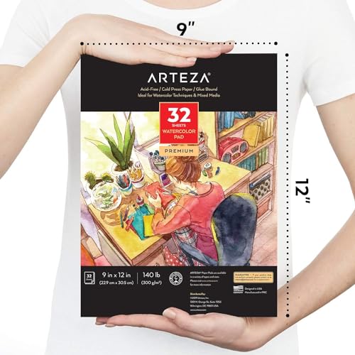 ARTEZA Watercolor Paper, Pack of 2, 32 Sheets Each, 9x12 Inch Watercolor Sketchbook, 140lb/300gsm, Cold Press, Acid Free Art Paper - Image 4