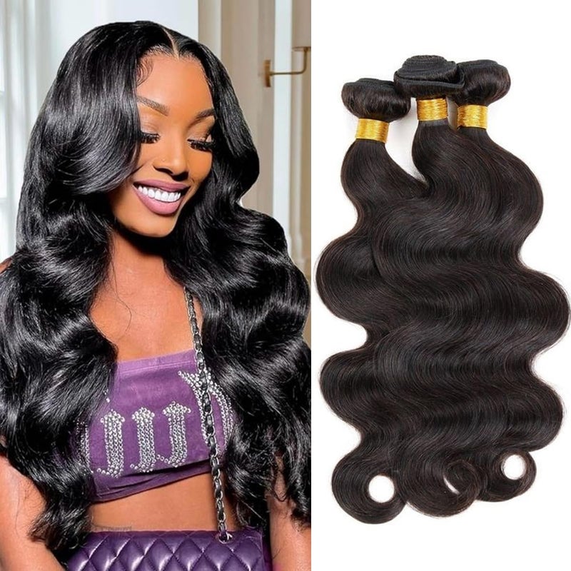 Smoothair Body Wave Bundles Human Hair 14 14 14 Inch Human Hair Bundle 100% Unprocessed Brazilian Virgin Hair 3 Bundles Human Hair Extensions for Black Women Natural Color - Image 1