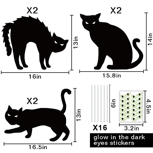 Ivenf Halloween Decorations Outdoor, 6ct Black Cat Decor Yard Signs with Stakes, Scary Silhouette with Glow in Dark Eyes, Corrugated Plastic, Waterproof Lawn Decorations for Kids Family Home Party - Image 2