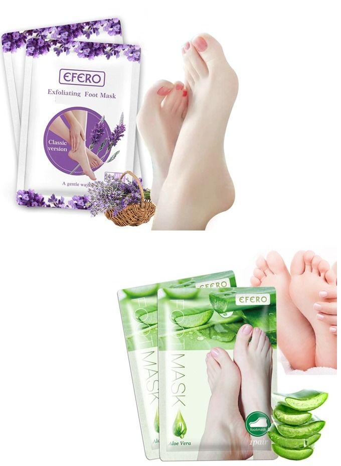 efero 4 Pcs Combo Aloe Vera Lavender Peeling and Exfoliating Foot Mask Sock - Image 1