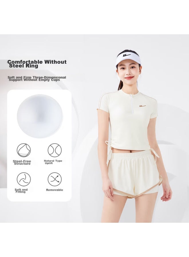 Pull Back Huili Conservative Two-piece Swimsuit For Women, Elegant Slimming Tummy-covering Quick-dry Swim Shorts And Top Set, 14018 White L - Image 2