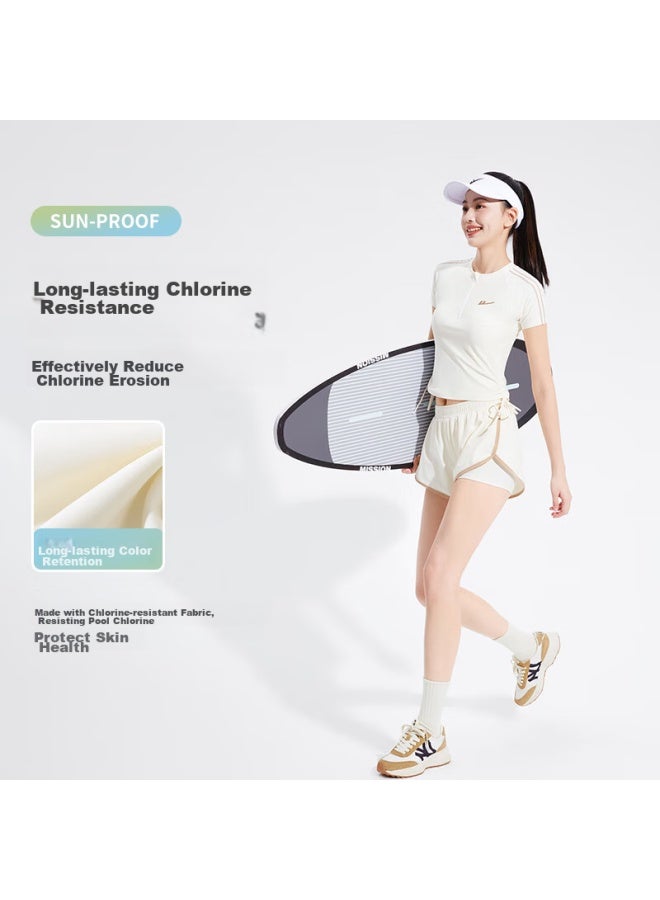 Pull Back Huili Conservative Two-piece Swimsuit For Women, Elegant Slimming Tummy-covering Quick-dry Swim Shorts And Top Set, 14018 White L - Image 5