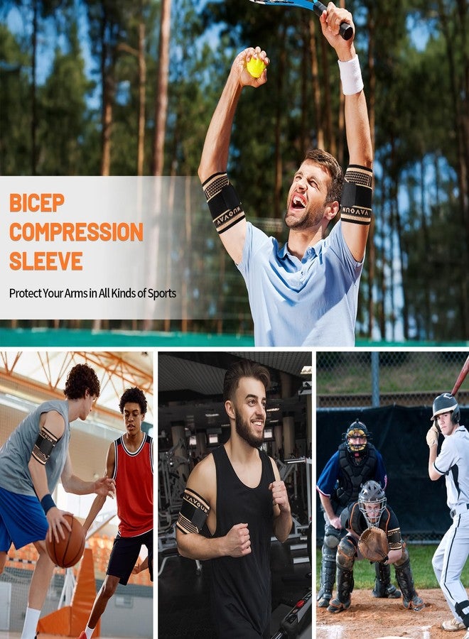 YAVOUN Bicep Tendonitis Brace, Triceps Sleeves, Bicep Sleeve Fit Men and Women (Black + gold, Large) - Image 4