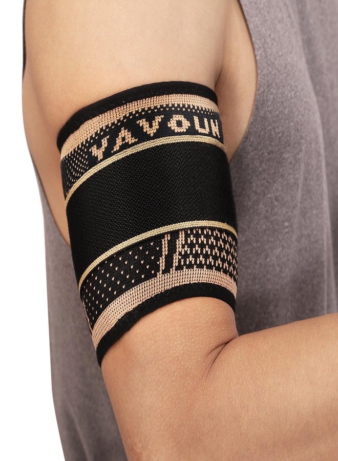 YAVOUN Bicep Tendonitis Brace, Triceps Sleeves, Bicep Sleeve Fit Men and Women (Black + gold, Large) - Image 1
