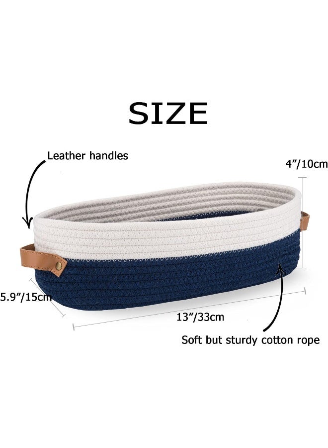 Oradrem Oradrem Set of 2 Toilet Baskets, Woven Storage Basket for Top of Toilet Tank, Organizer Baskets for Home Decoration, 13 x 5.9 x 4 Inches, Navy Blue Pespunt  - Image 3