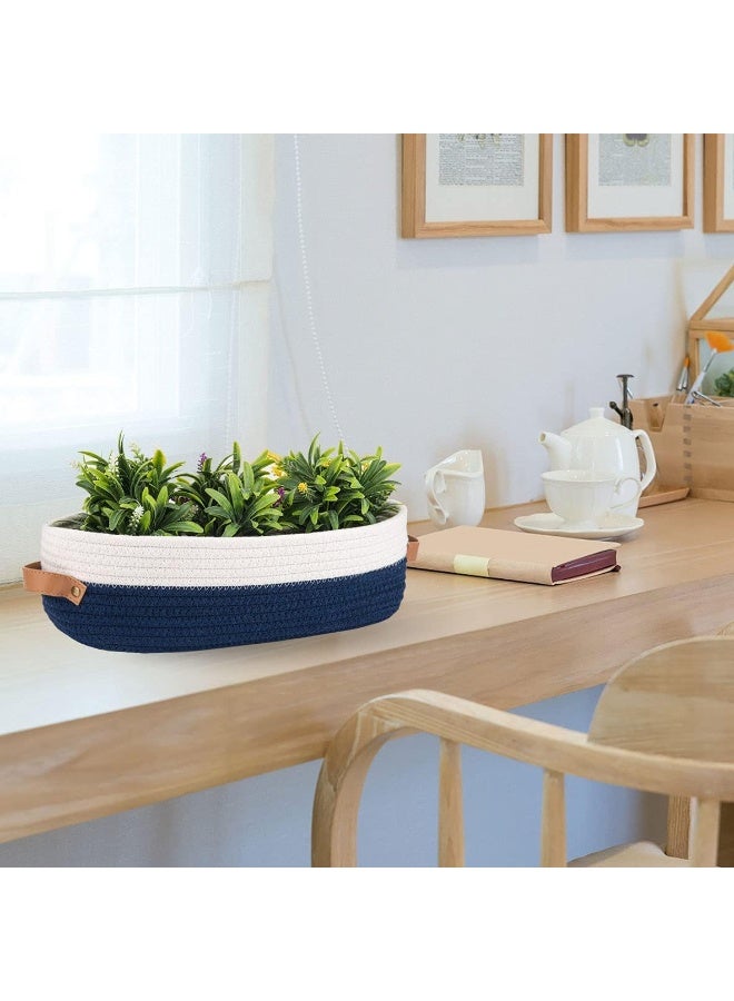 Oradrem Oradrem Set of 2 Toilet Baskets, Woven Storage Basket for Top of Toilet Tank, Organizer Baskets for Home Decoration, 13 x 5.9 x 4 Inches, Navy Blue Pespunt  - Image 5