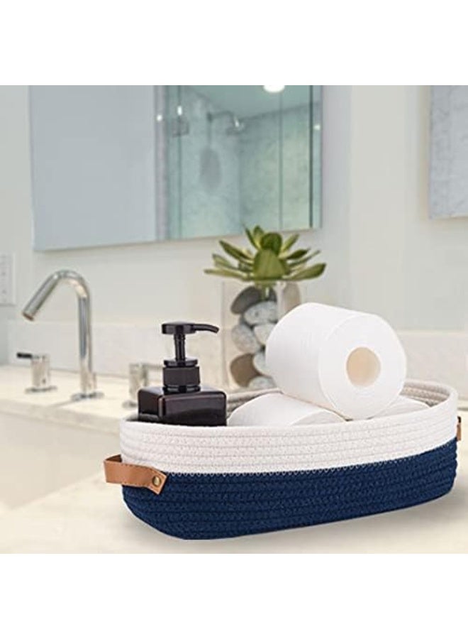 Oradrem Oradrem Set of 2 Toilet Baskets, Woven Storage Basket for Top of Toilet Tank, Organizer Baskets for Home Decoration, 13 x 5.9 x 4 Inches, Navy Blue Pespunt  - Image 2
