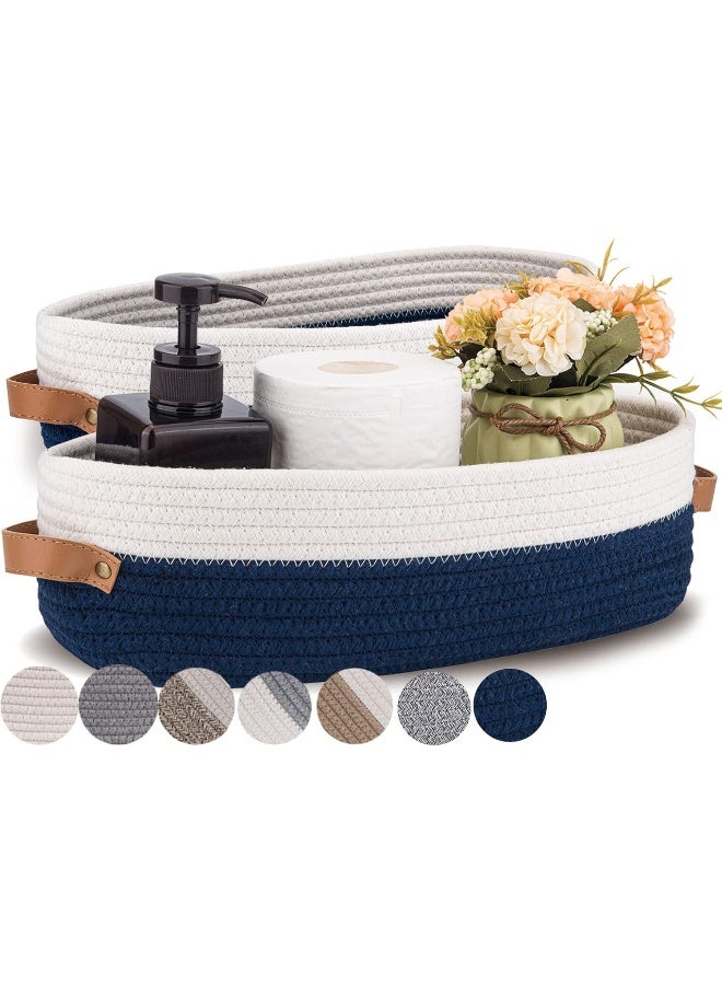 Oradrem Oradrem Set of 2 Toilet Baskets, Woven Storage Basket for Top of Toilet Tank, Organizer Baskets for Home Decoration, 13 x 5.9 x 4 Inches, Navy Blue Pespunt  - Image 1
