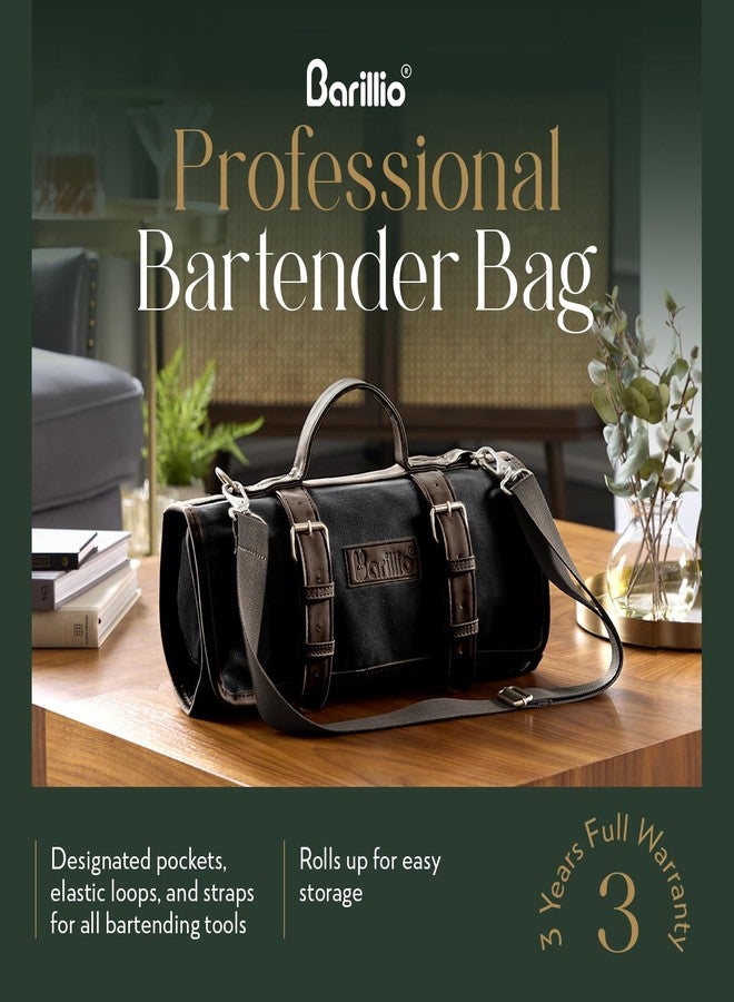Barillio Bartender Bag (Without Tools) - Stylish, Waxed Canvas, Roll Up Traveling Bar Bag for Carrying Bar Tools and Cocktail Shaker Set with Shoulder Strap - Portable Travel Bartending Roll Black - Image 2