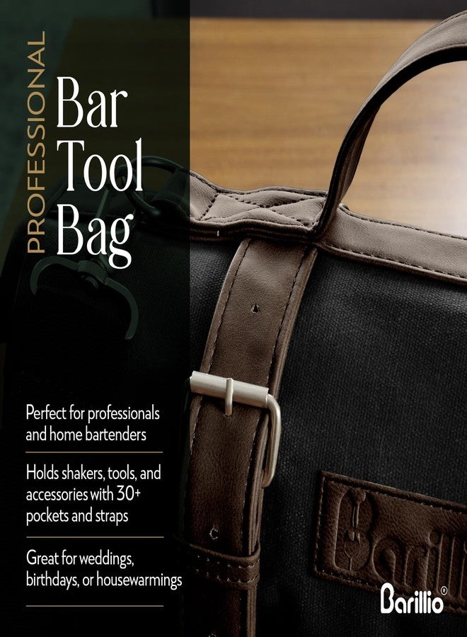 Barillio Bartender Bag (Without Tools) - Stylish, Waxed Canvas, Roll Up Traveling Bar Bag for Carrying Bar Tools and Cocktail Shaker Set with Shoulder Strap - Portable Travel Bartending Roll Black - Image 4