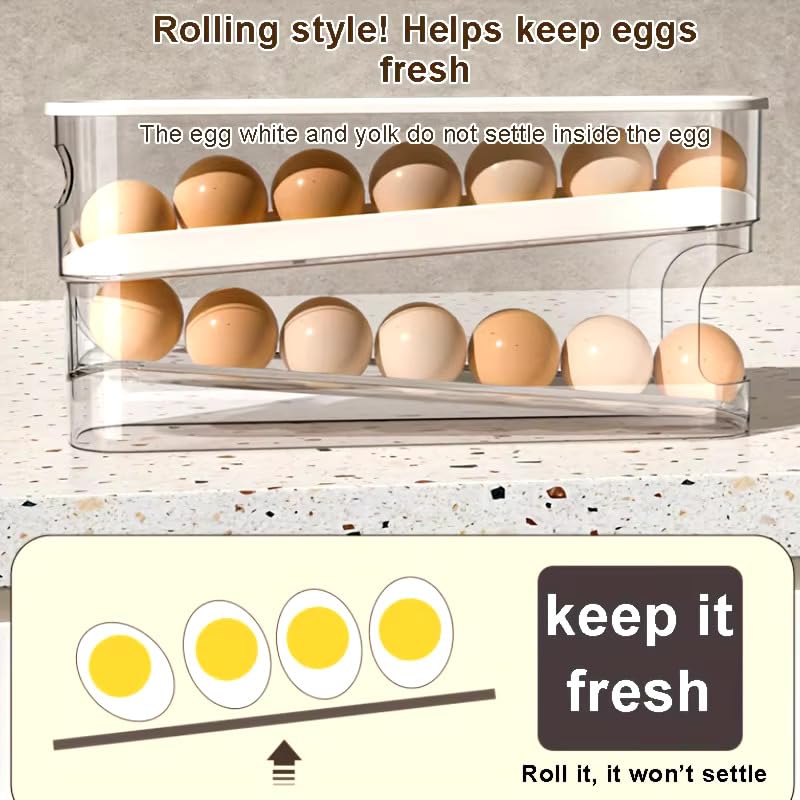 TULAY 2Tier Rolling Egg Dispenser for 1214 Eggs Egg Tray for SpaceSaving and Durable Storage Transparent Refrigerator Egg Tray Plastic - Image 5