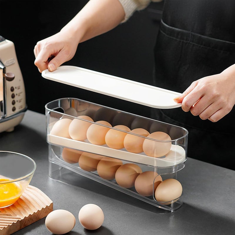 TULAY 2Tier Rolling Egg Dispenser for 1214 Eggs Egg Tray for SpaceSaving and Durable Storage Transparent Refrigerator Egg Tray Plastic - Image 1