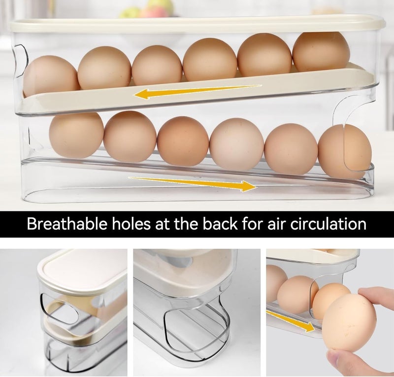 TULAY 2Tier Rolling Egg Dispenser for 1214 Eggs Egg Tray for SpaceSaving and Durable Storage Transparent Refrigerator Egg Tray Plastic - Image 3