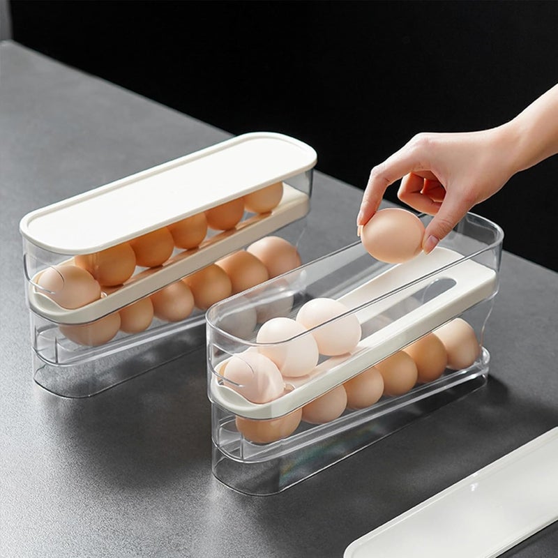 TULAY 2Tier Rolling Egg Dispenser for 1214 Eggs Egg Tray for SpaceSaving and Durable Storage Transparent Refrigerator Egg Tray Plastic - Image 4