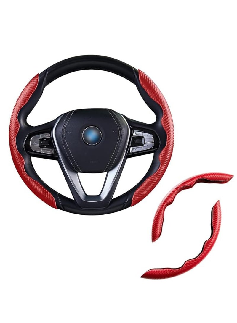 Yuwell Carbon Fiber Steering Wheel Cover For Unisex Safe And Non Slip Car Steering Cover Universal Fit Car Steering Wheel Protector Carbon Texture For Auto Truck Van SUV Red - Image 1