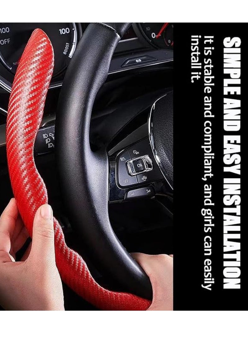 Yuwell Carbon Fiber Steering Wheel Cover For Unisex Safe And Non Slip Car Steering Cover Universal Fit Car Steering Wheel Protector Carbon Texture For Auto Truck Van SUV Red - Image 3