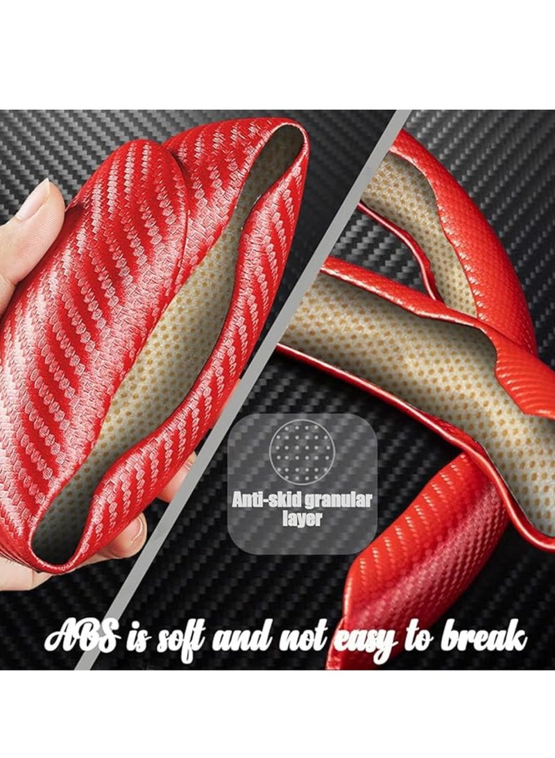 Yuwell Carbon Fiber Steering Wheel Cover For Unisex Safe And Non Slip Car Steering Cover Universal Fit Car Steering Wheel Protector Carbon Texture For Auto Truck Van SUV Red - Image 5