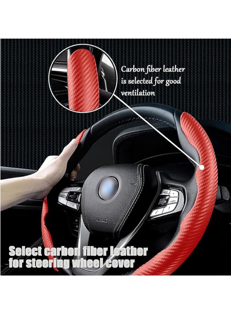 Yuwell Carbon Fiber Steering Wheel Cover For Unisex Safe And Non Slip Car Steering Cover Universal Fit Car Steering Wheel Protector Carbon Texture For Auto Truck Van SUV Red - Image 4