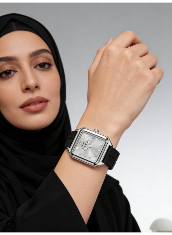 Sabr Arabic Watch for Men & Women - Quartz Wristwatch, Square Alloy Case, Arabic Numerals, Silicone Strap, Magnetic Buckle, 3ATM Waterproof, Mineral Glass, Gifts for Arabic Watch Enthusiasts - Image 3