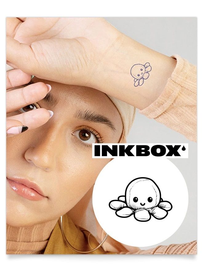 inkbox Inkbox Temporary Tattoos, Semi-Permanent Tattoo, One Premium Easy Long Lasting, Water-Resistant Temp Tattoo with For Now Ink - Lasts 1-2 Weeks, Happy Octy, 2 x 2 in  - Image 1