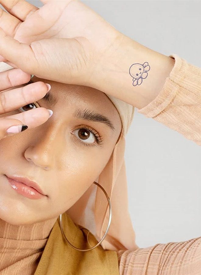 inkbox Inkbox Temporary Tattoos, Semi-Permanent Tattoo, One Premium Easy Long Lasting, Water-Resistant Temp Tattoo with For Now Ink - Lasts 1-2 Weeks, Happy Octy, 2 x 2 in  - Image 2