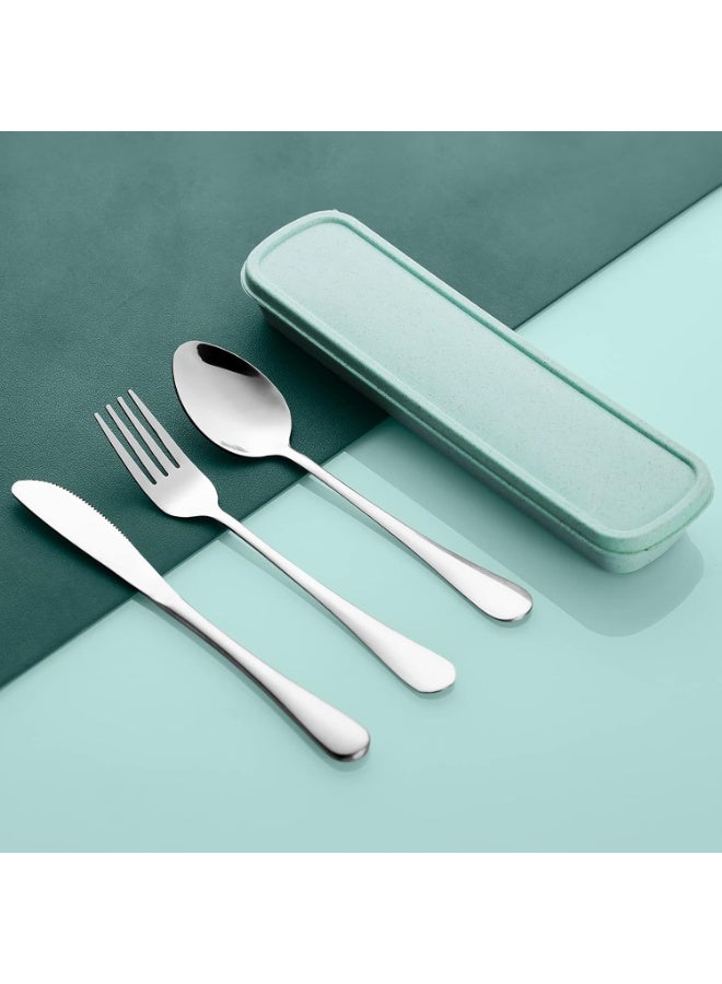 Portable Utensils Set with Case, 4pcs Stainless Steel Reusable Silverware for Lunch Camping School Picnic Workplace Travel, Lunch Box Includ Fork Spoon Knife,Easy to clean,Dishwasher Safe - Image 1