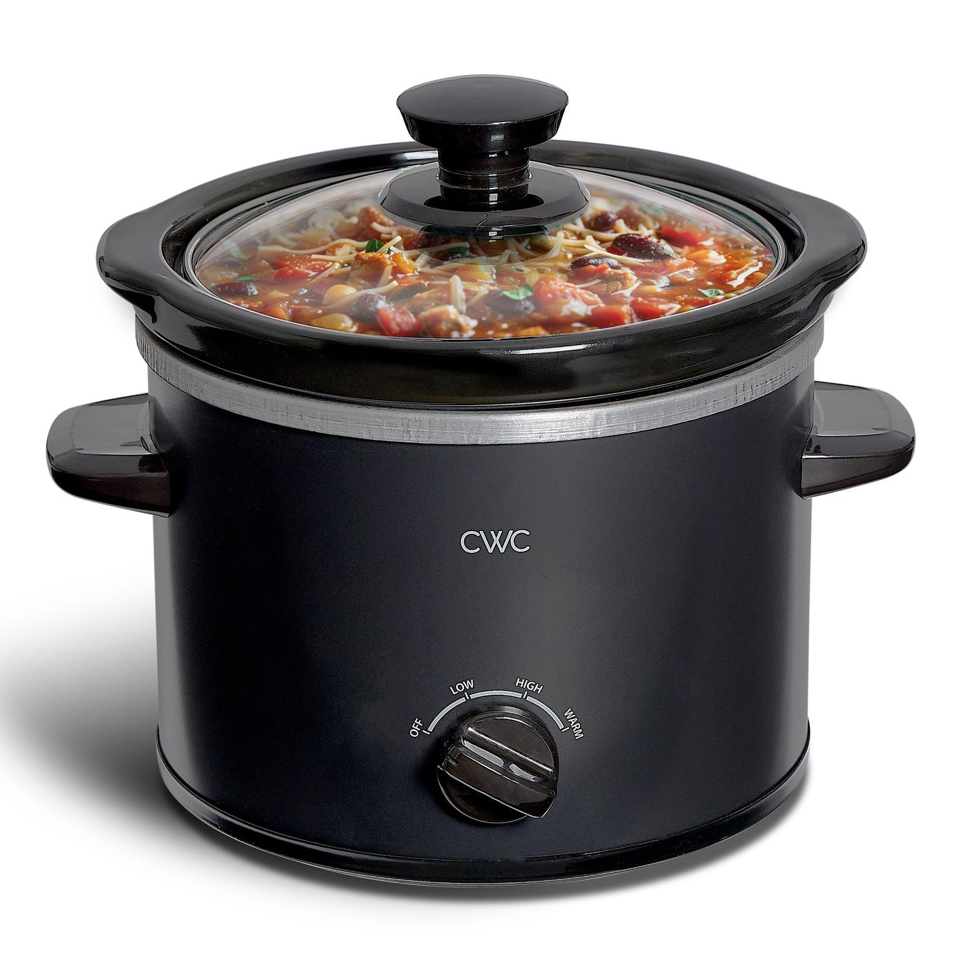 COOK WITH COLOR 2QT Mini Electric Round Slow Cooker - Adjustable Settings, Removable Stoneware Pot, Tempered Glass Lid, Dishwasher Safe, Cool-Touch Side Handles, Black