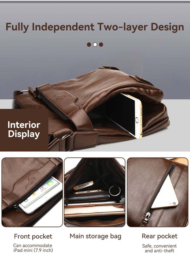 Moovant - 2-Piece Men's Shoulder Bag, with Matching Zipper Wallet, Fashion Casual Crossbody Bag, Soft Leather Men's Bag, Brown - Image 1