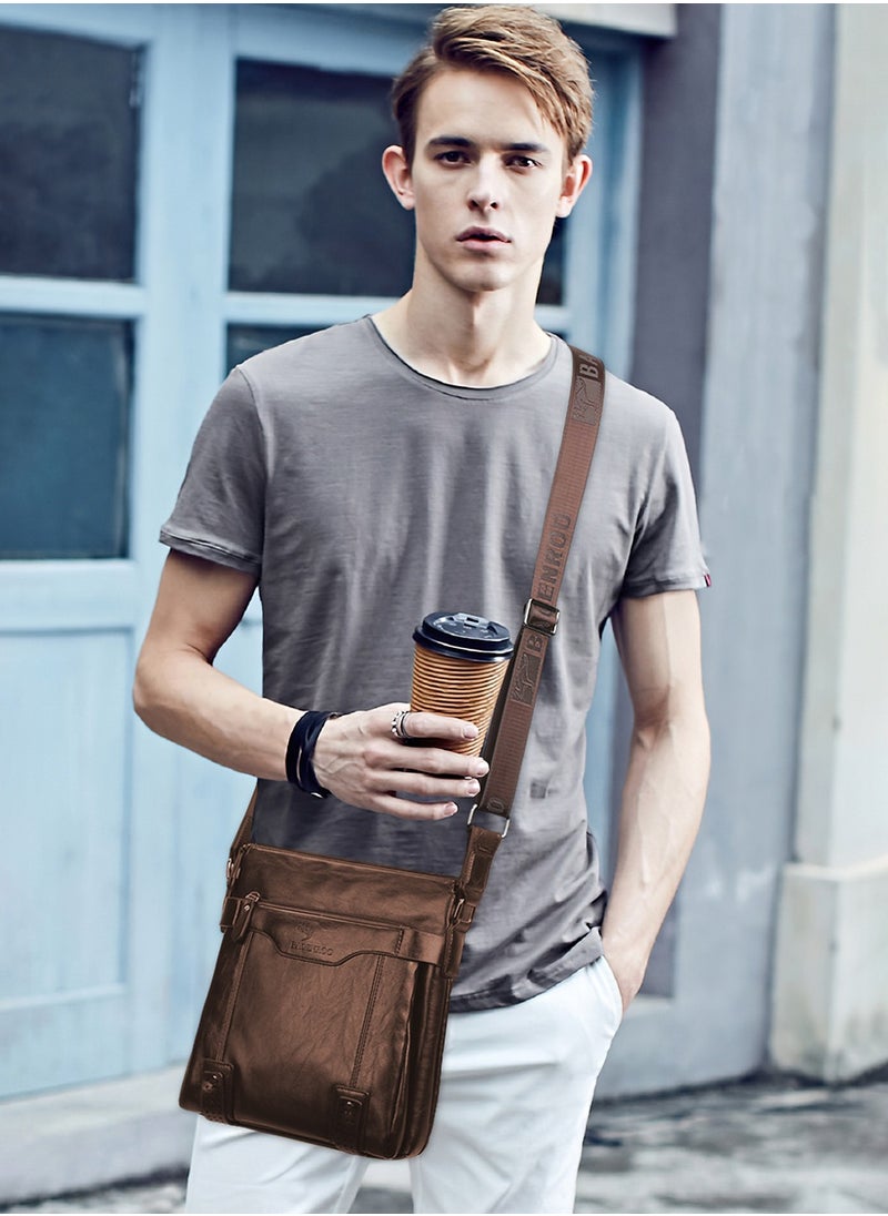 Moovant - 2-Piece Men's Shoulder Bag, with Matching Zipper Wallet, Fashion Casual Crossbody Bag, Soft Leather Men's Bag, Brown - Image 1