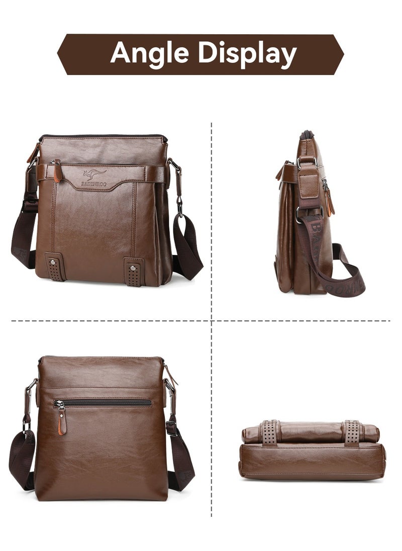 Moovant - 2-Piece Men's Shoulder Bag, with Matching Zipper Wallet, Fashion Casual Crossbody Bag, Soft Leather Men's Bag, Brown - Image 1