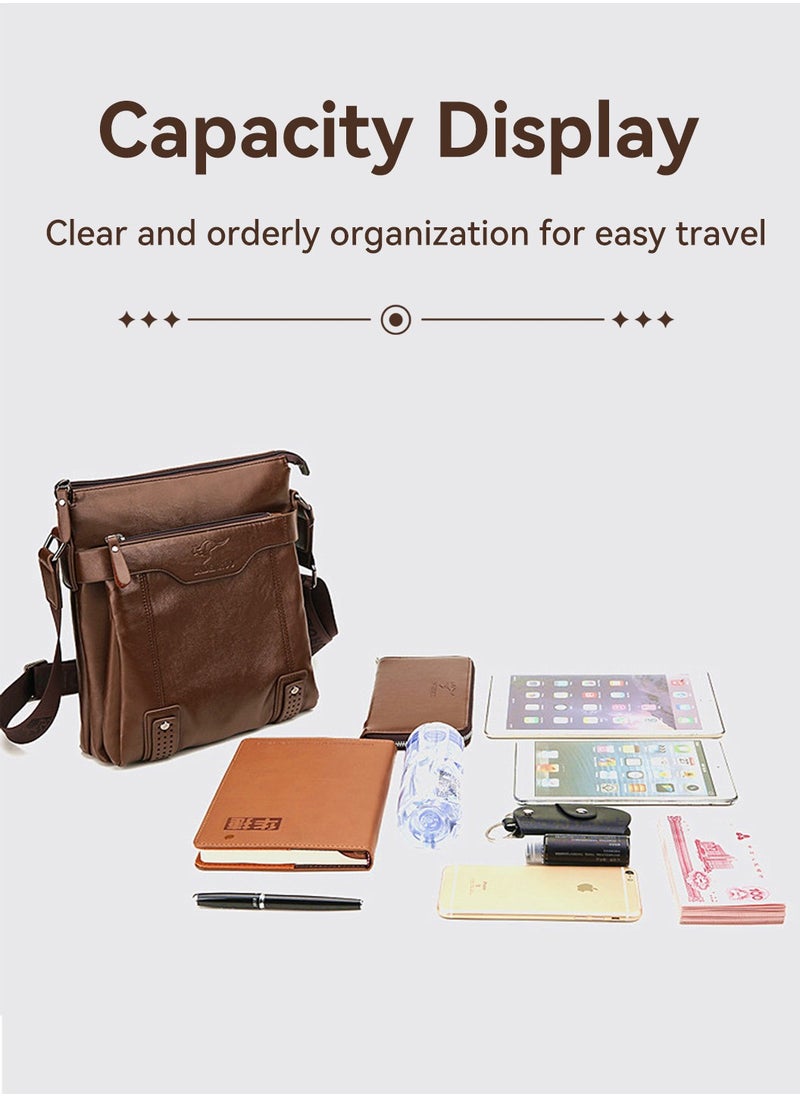Moovant - 2-Piece Men's Shoulder Bag, with Matching Zipper Wallet, Fashion Casual Crossbody Bag, Soft Leather Men's Bag, Brown - Image 1