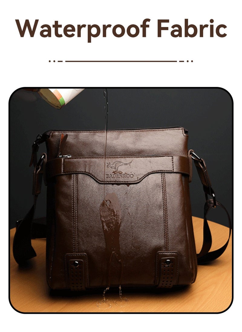 Moovant - 2-Piece Men's Shoulder Bag, with Matching Zipper Wallet, Fashion Casual Crossbody Bag, Soft Leather Men's Bag, Brown - Image 1