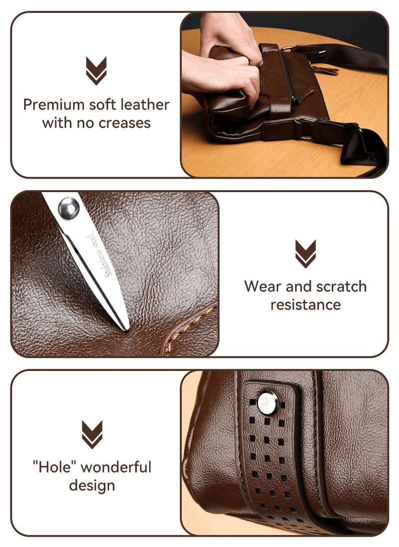 Moovant - 2-Piece Men's Shoulder Bag, with Matching Zipper Wallet, Fashion Casual Crossbody Bag, Soft Leather Men's Bag, Brown - Image 1