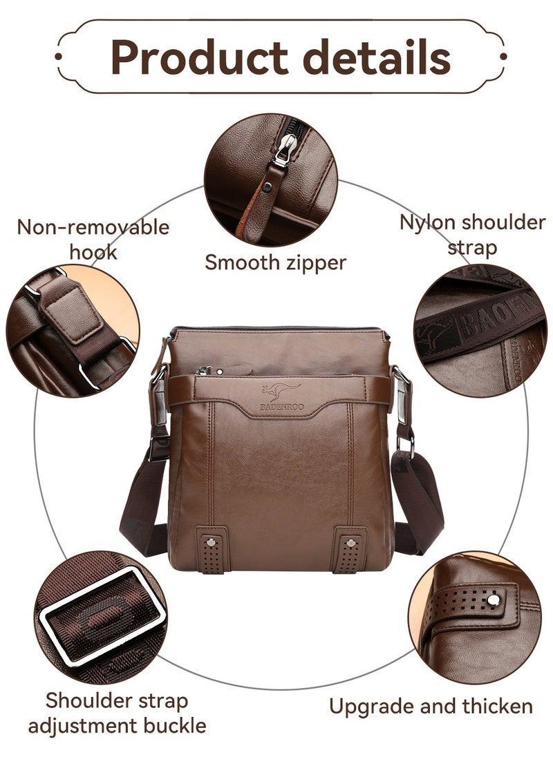 Moovant - 2-Piece Men's Shoulder Bag, with Matching Zipper Wallet, Fashion Casual Crossbody Bag, Soft Leather Men's Bag, Brown - Image 1