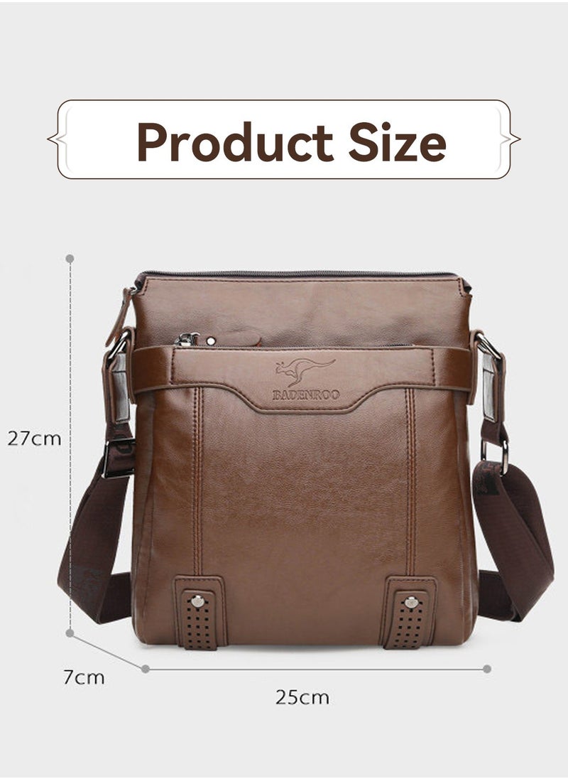 Moovant - 2-Piece Men's Shoulder Bag, with Matching Zipper Wallet, Fashion Casual Crossbody Bag, Soft Leather Men's Bag, Brown - Image 1