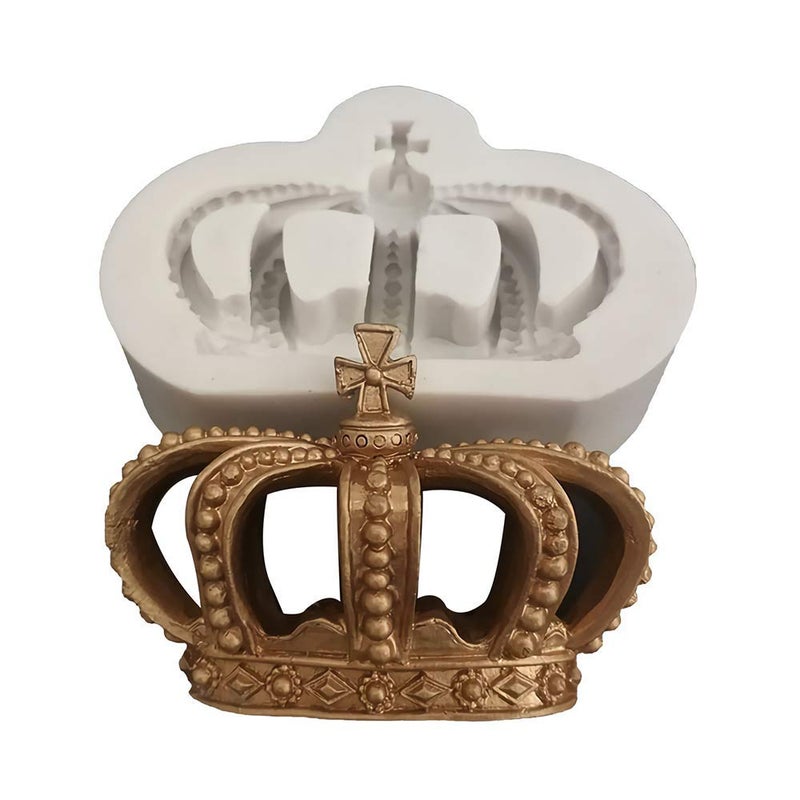 Large Crown Fondant Mold Big Cross Royal Crown Silicone Sugar Craft for Baby Boy Cake Topper Decorating Chocolate Candy Soap Polymer Clay Resin