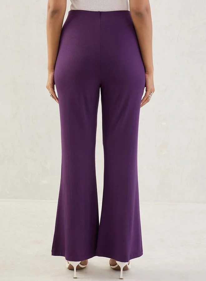 Femmella  Purple Knit Flared Pants for Women | Best Price UAE