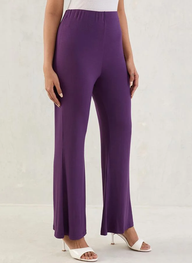 Femmella  Purple Knit Flared Pants for Women | Best Price UAE