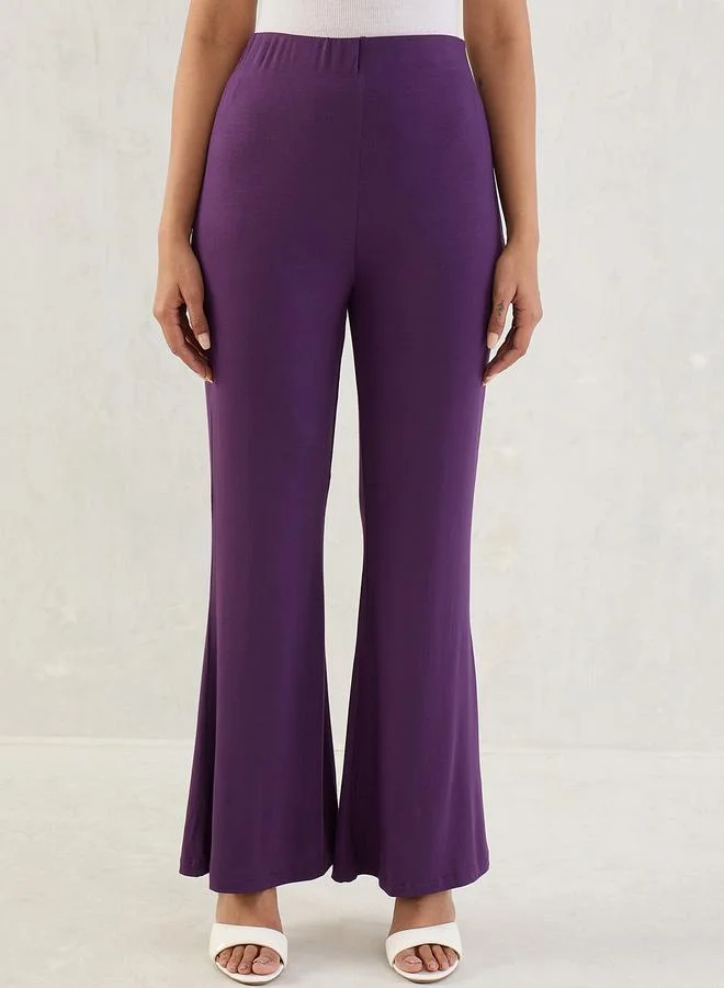 Femmella  Purple Knit Flared Pants for Women | Best Price UAE