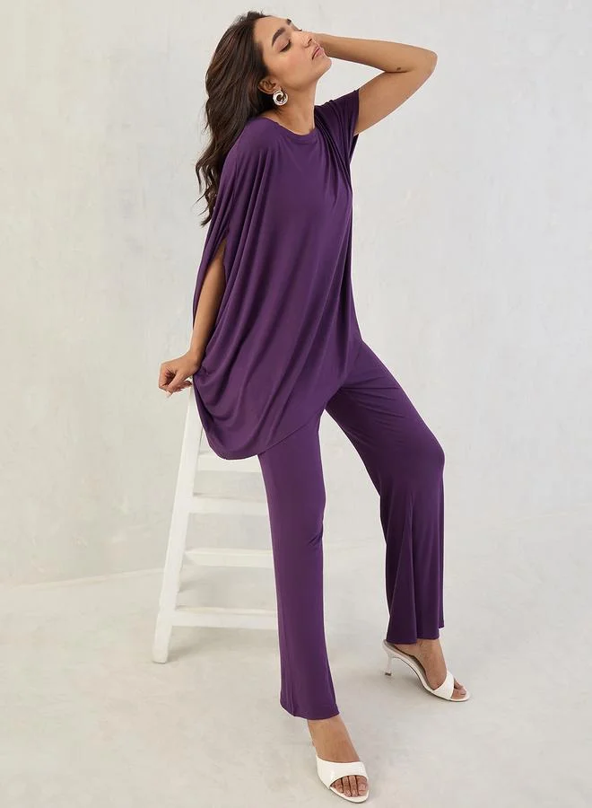 Femmella Femmella Purple Knit Flared Pants