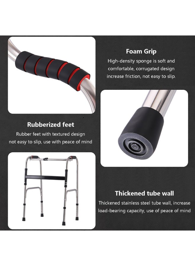 Folding Walker, 6-Speed Adjustable Height, Medical Lightweight Walker, Stainless Steels, for Elderly Disability, Walking Aids Quadruped Walking Stick - Image 3