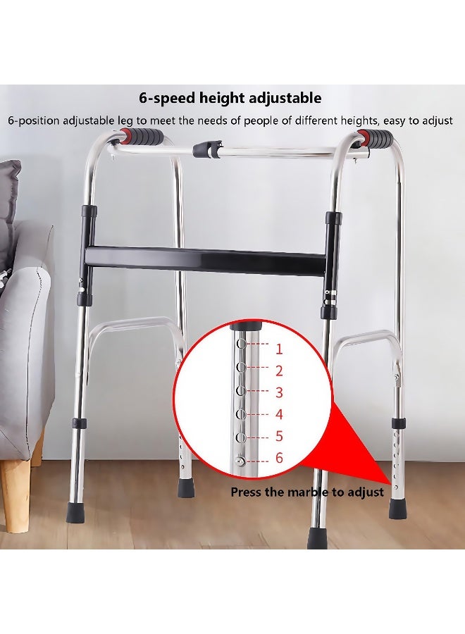 Folding Walker, 6-Speed Adjustable Height, Medical Lightweight Walker, Stainless Steels, for Elderly Disability, Walking Aids Quadruped Walking Stick - Image 4