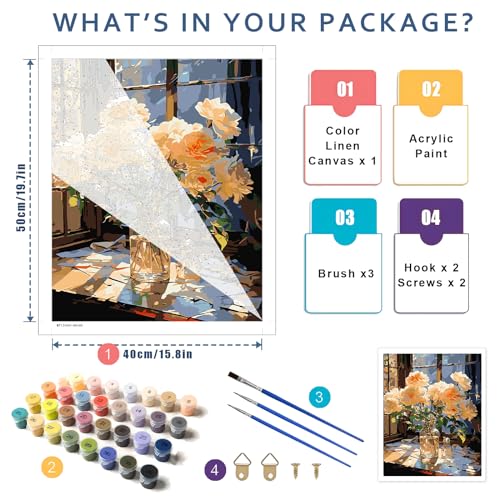 HITO Flower Paint by Number for AdultsFloral Paint by Numbers for Adults Beginner Flowers Paint by Numbers for Gift Home Wall Decor Flowers 16x20 inch - Image 3