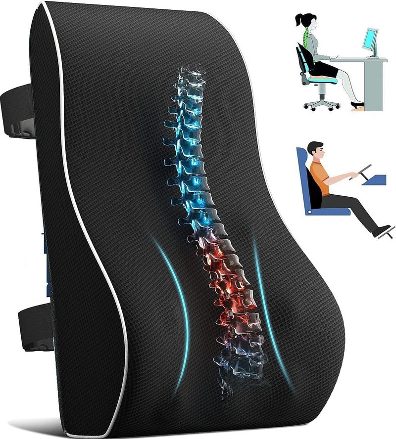 Backfit Orthopedic Lumbar Support Pillow for Chair – Memory Foam Backrest Cushion for Back Pain Relief & Posture – Ergonomic Mesh Cover with Strap – Office, Car, Home Use (Black) - Image 2