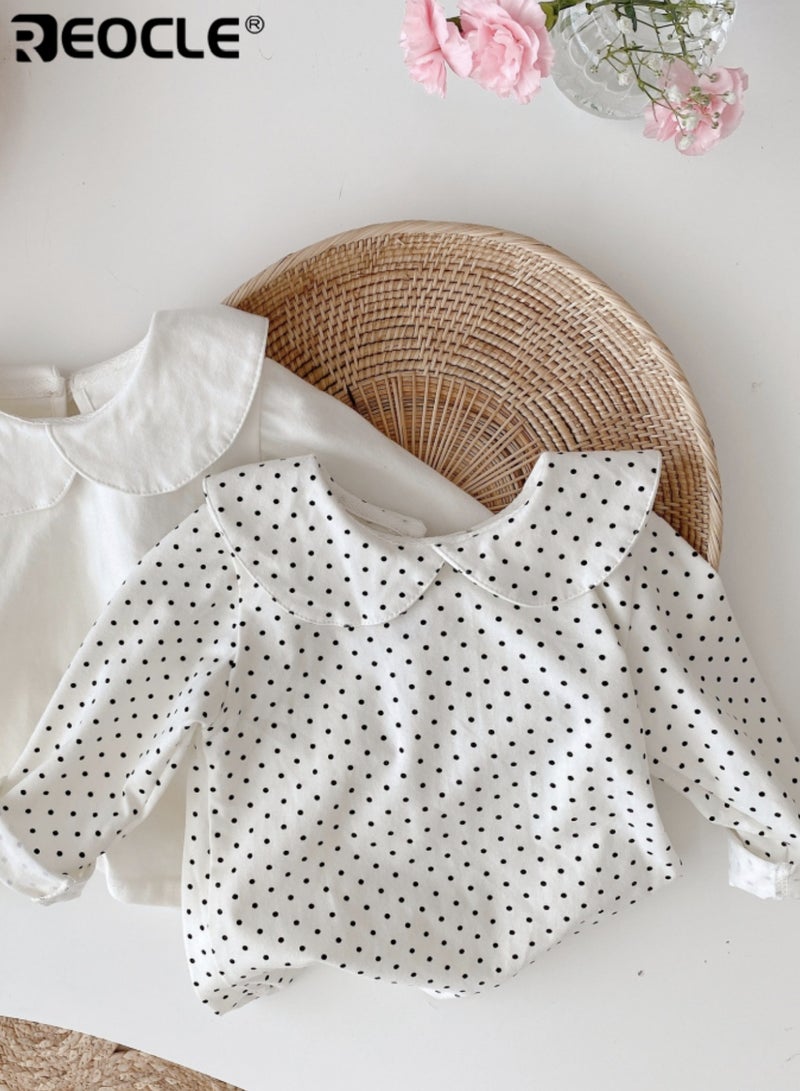 REOCLE Girl's Doll-style Blouse with Polka Dot Design and Long Sleeve Comfort Fashion Top with Soft Fabric for Autumn Infant Wear - Image 2