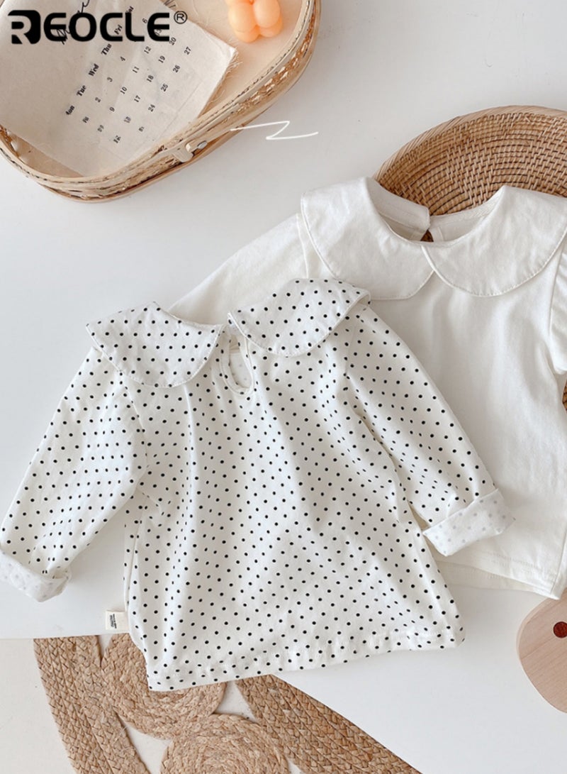 REOCLE Girl's Doll-style Blouse with Polka Dot Design and Long Sleeve Comfort Fashion Top with Soft Fabric for Autumn Infant Wear - Image 3